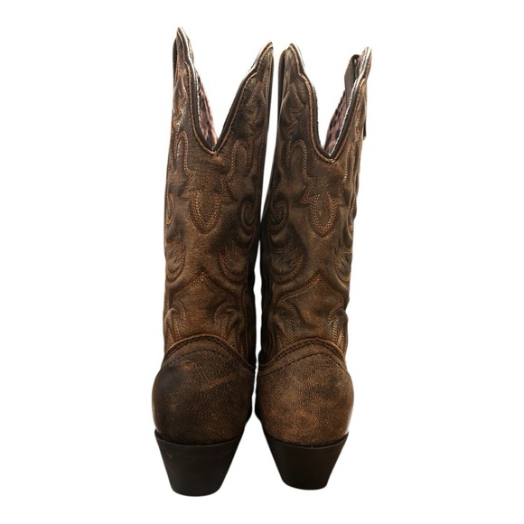 Laredo Women’s Black/Brown ACCESS WIDE CALF Leather Cowboy Boot Stitching - Picture 7 of 13